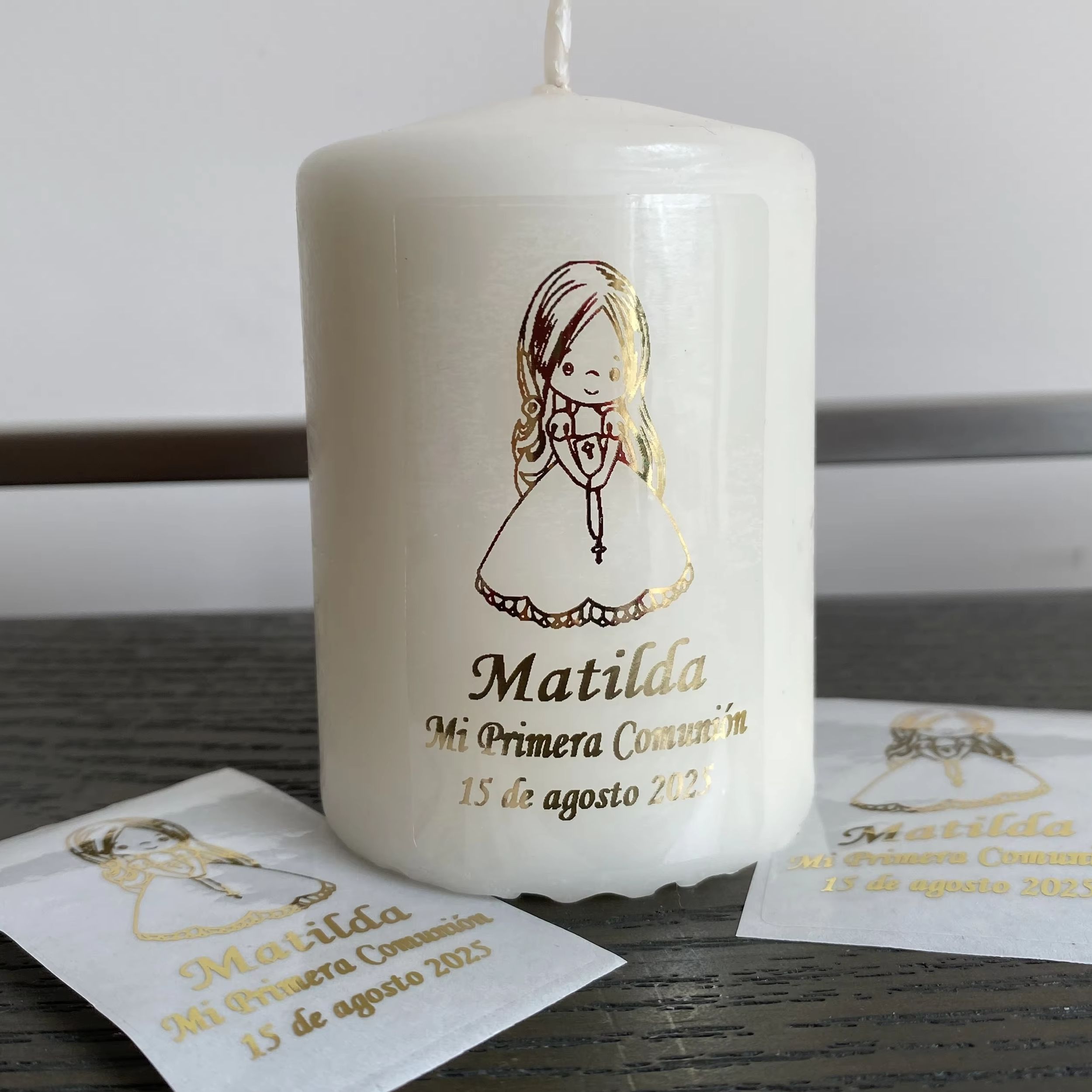 Personalised Candle Label - Bé Gái Mi Primera Comunion Đầu