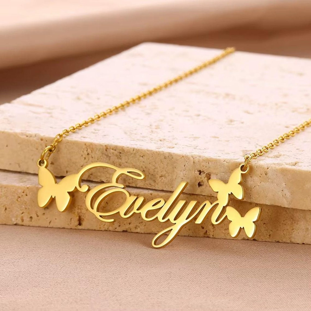 Birth Flower Necklace - Custom Name Necklace Personalized Jewelry Stainless
