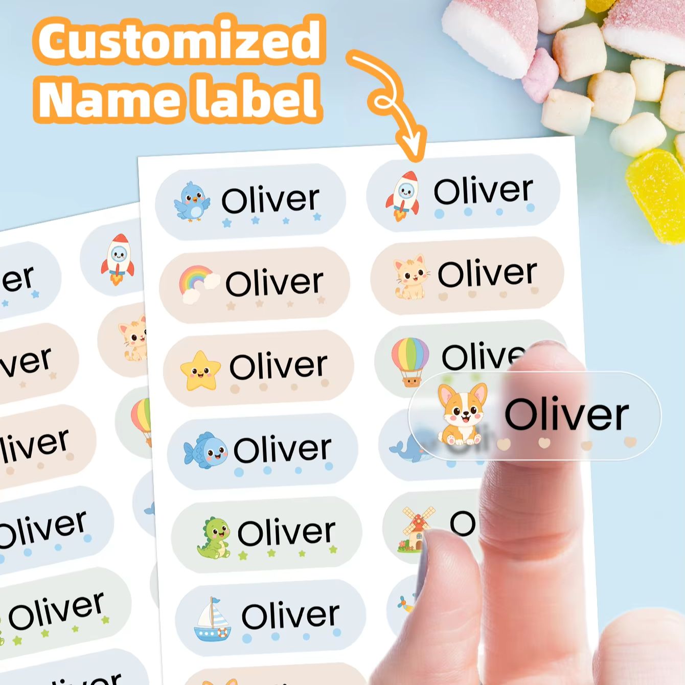 1-400PCS Custom Cartoon Name S - đánh giá và giá Personalised Candle Label