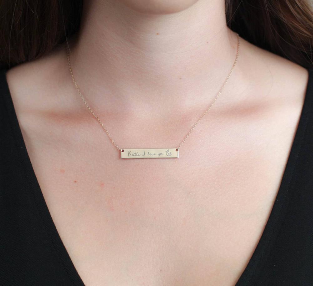 Cá Tính Tùy Chỉnh Thực Tế Chữ  - đánh giá và giá Handwriting Necklace Bar