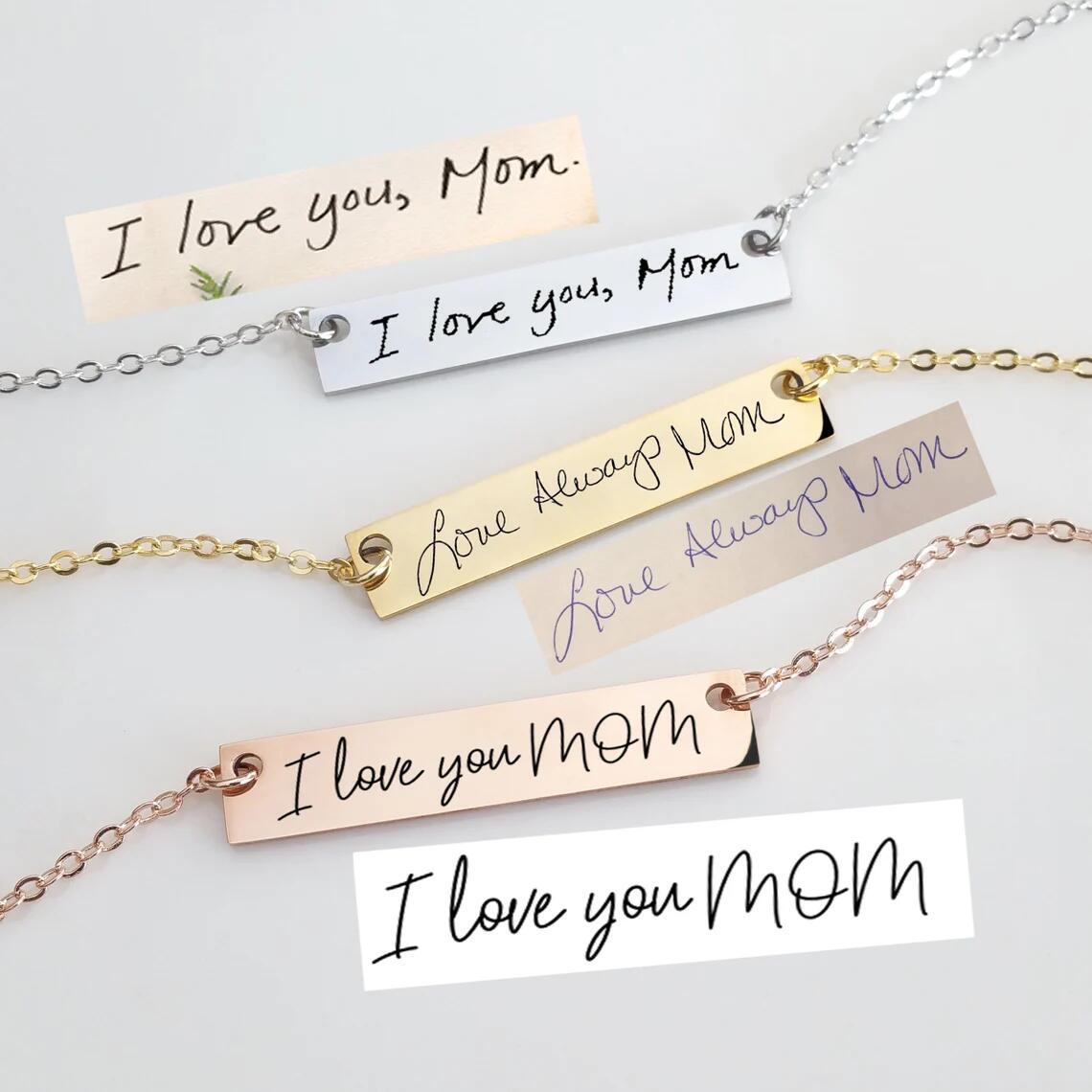 Actual Handwriting Bar Necklac - đánh giá và giá Handwriting Necklace Bar