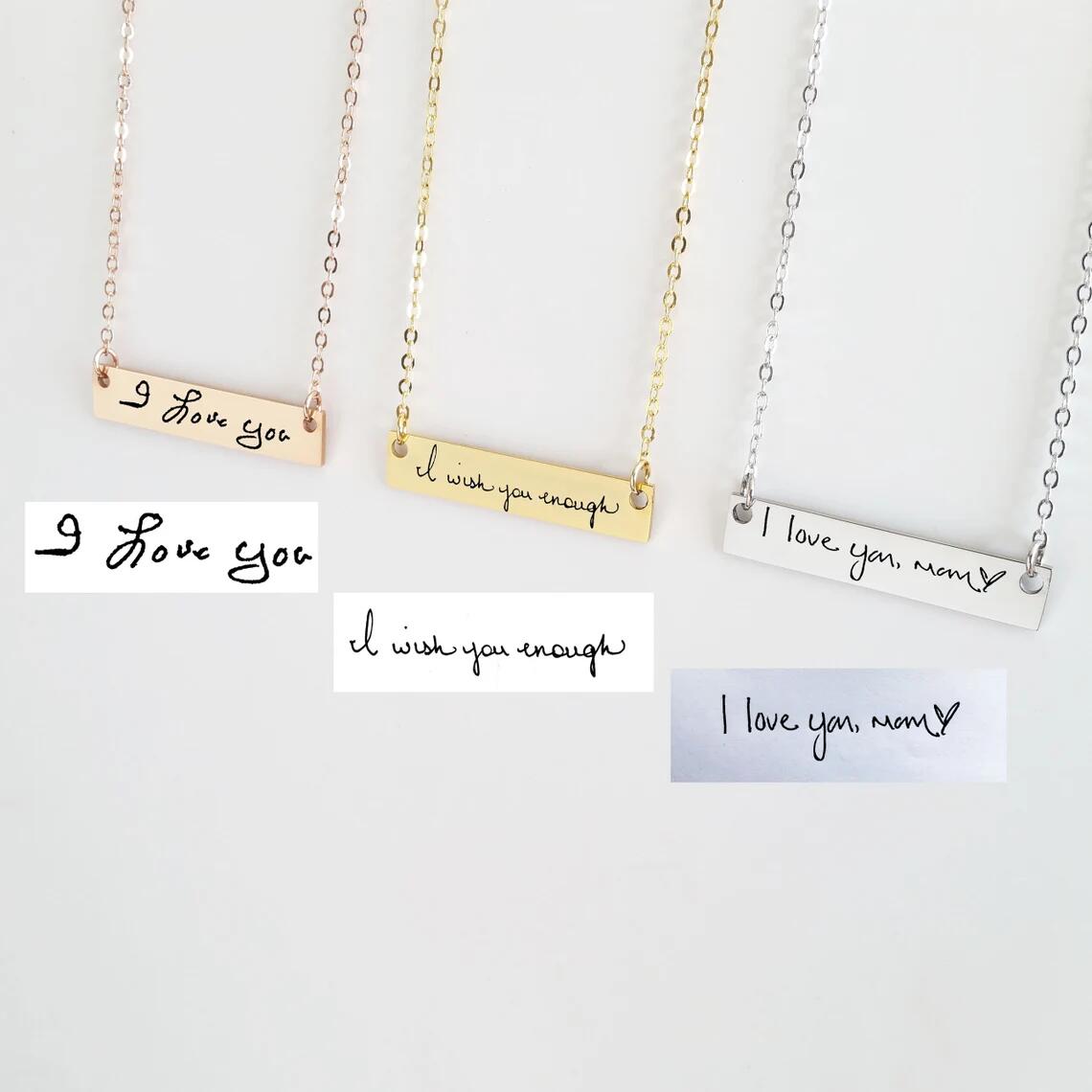 Actual Handwriting Bar Necklac - đánh giá và giá Handwriting Necklace Bar